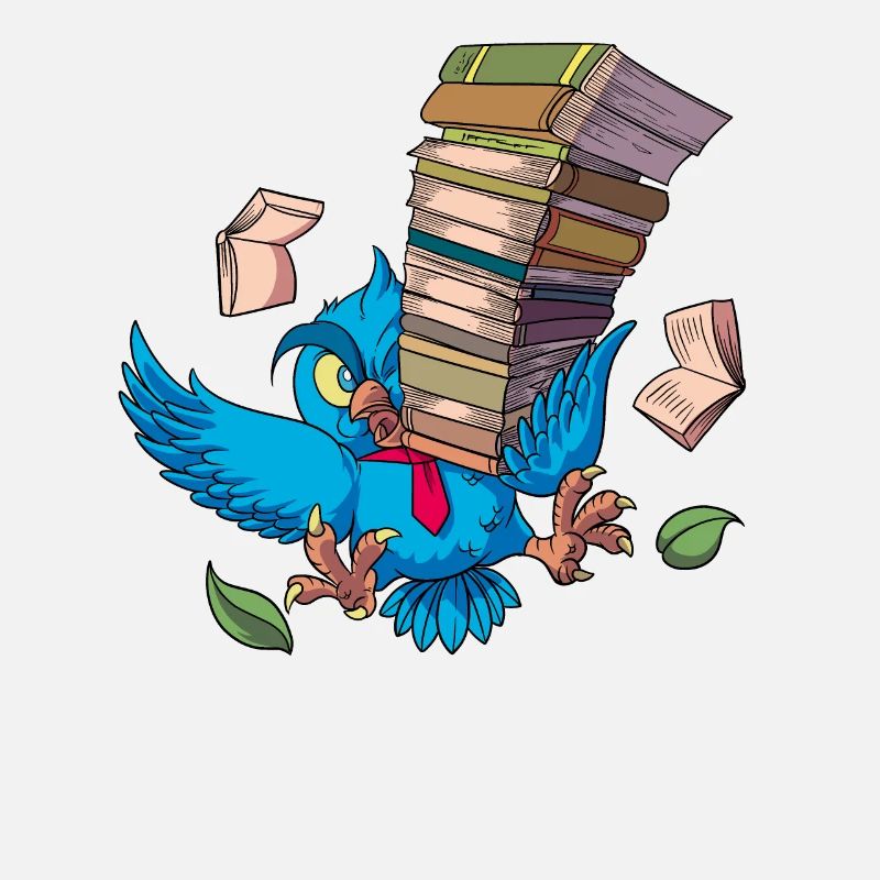 Cartoon Eule mit Bücherstapel - Büchereule