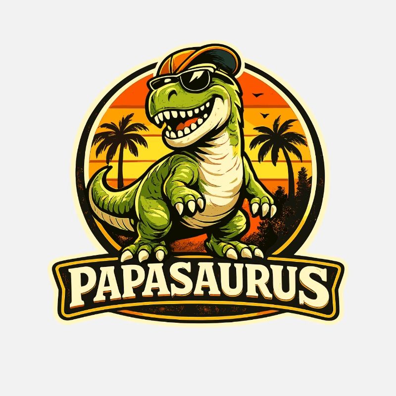 Papasaurus Dino en version rétro au coucher de soleil