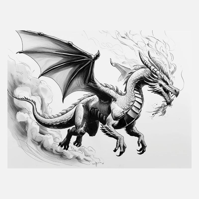 Determined Dragon with Fire Wings