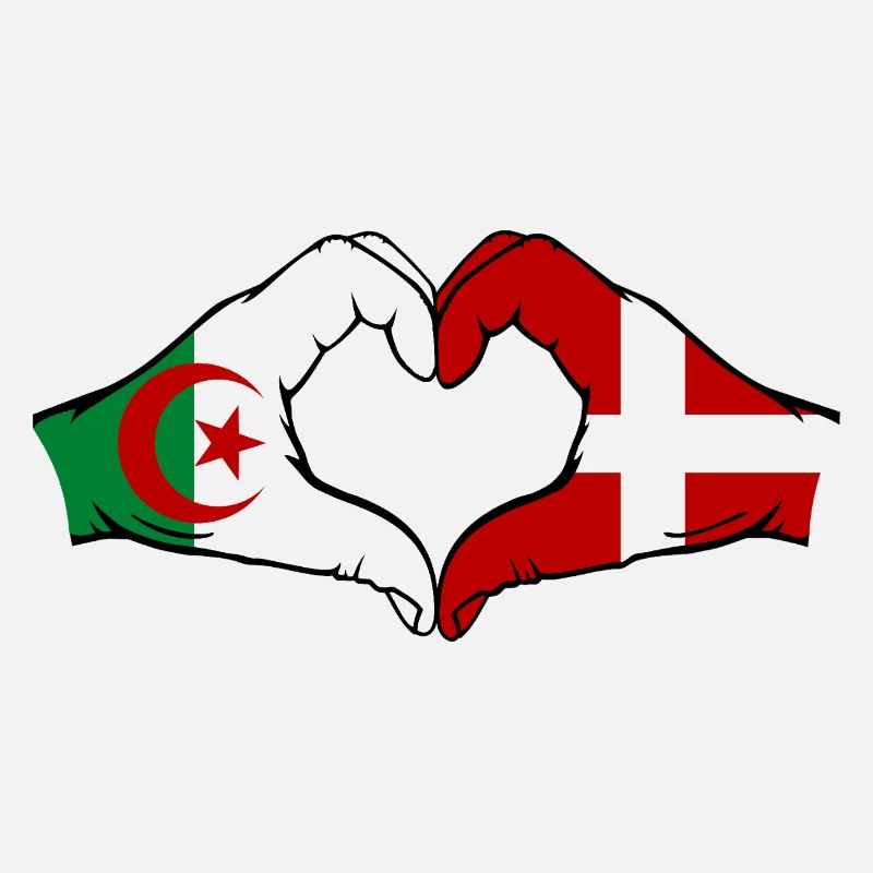 Algérie Danemark Drapeau Mains Coeur Forme