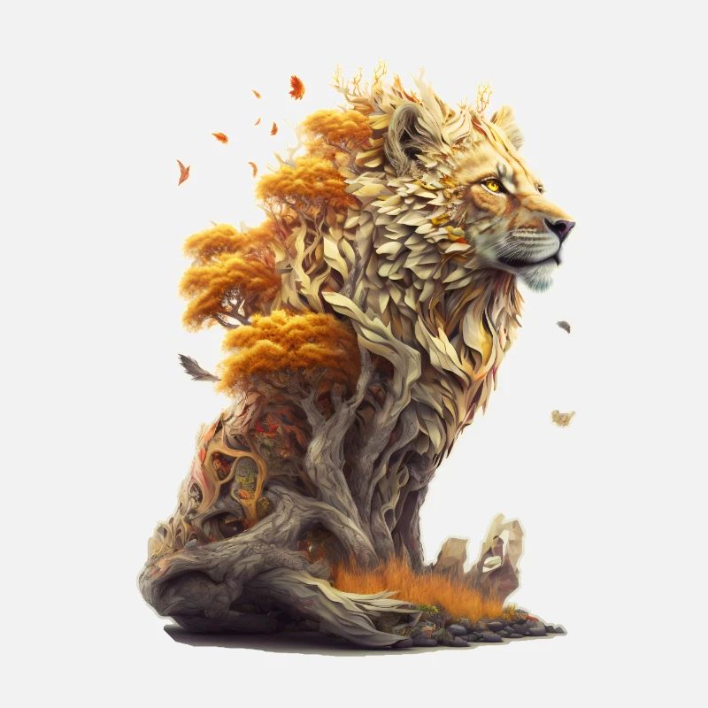 Lion avec des éléments de savane, conception de lion