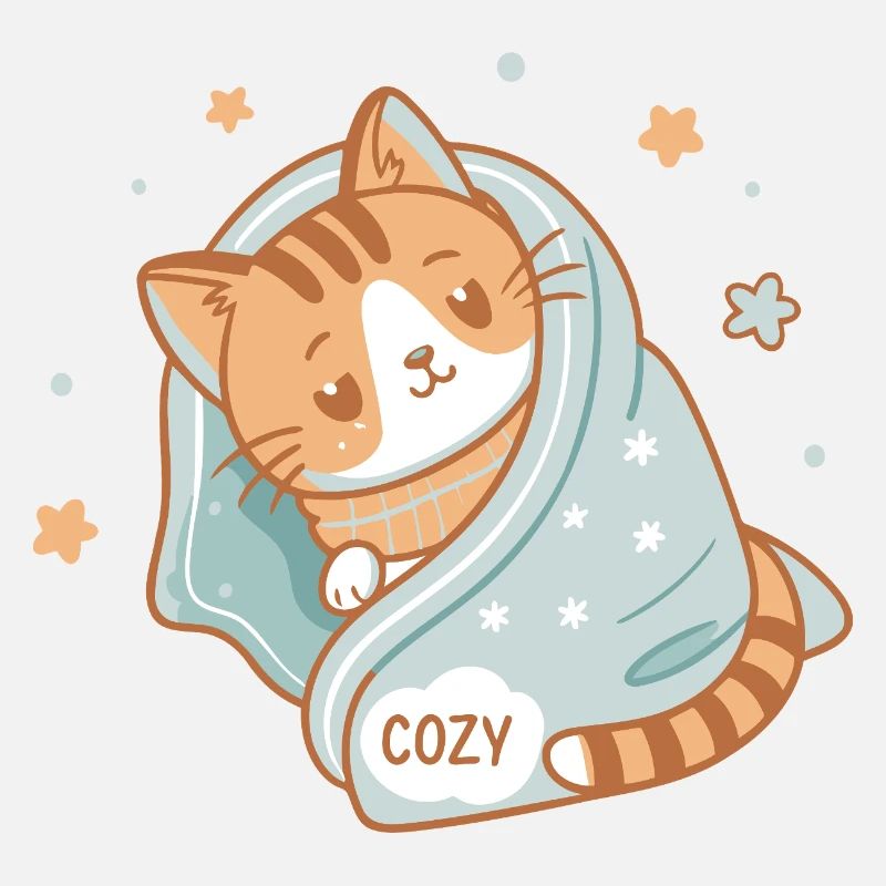 Chat douillet sous couverture étoilée Cozy