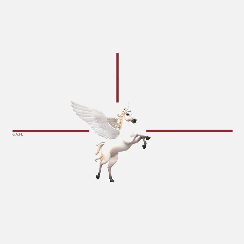Licorne ailée devant des lignes rouges