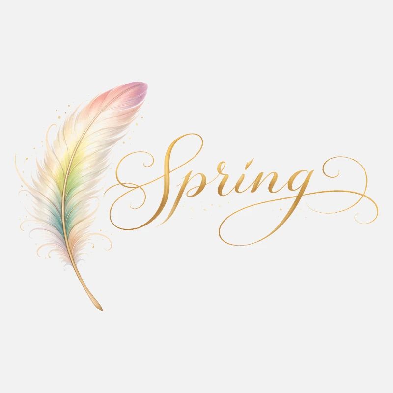 Spring Lettering with Feather Elegant Design