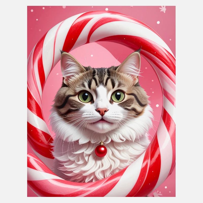 Weihnachtskatze im Süßigkeiten-Ring-Design