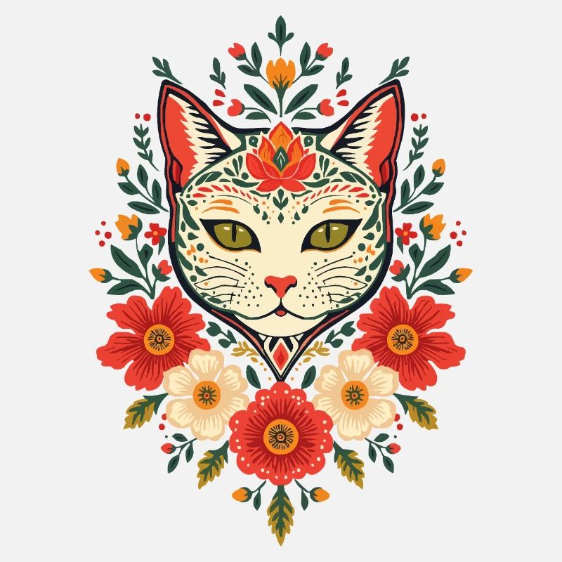 Chat fleur dans le style folklorice