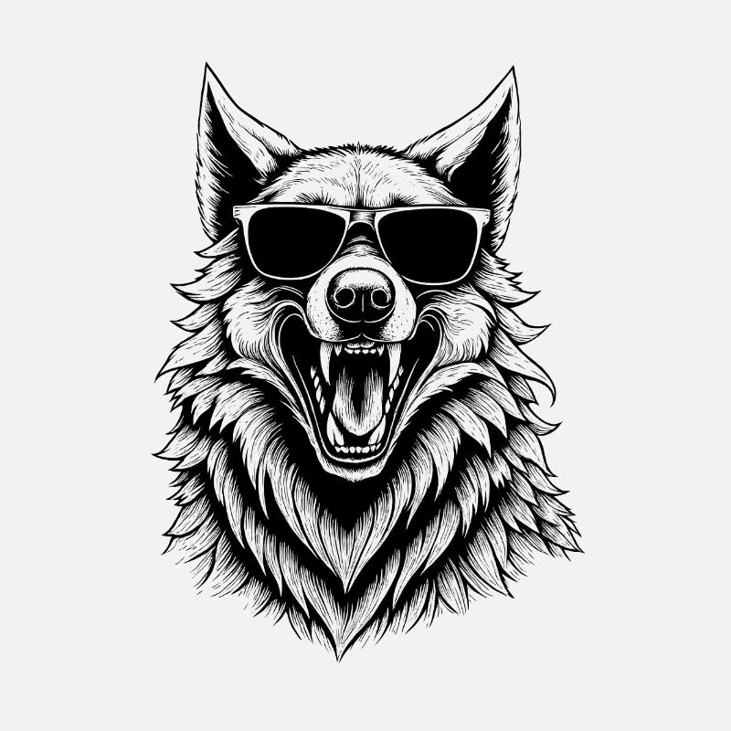 Laughing wolf with sunglasses