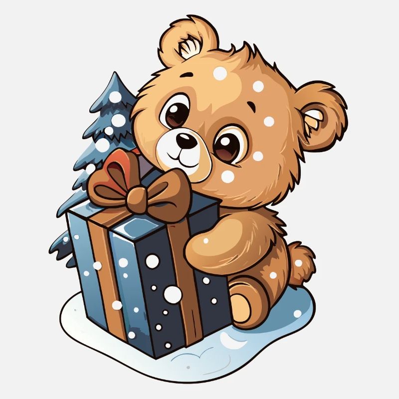 Niedlicher Bär packt Geschenk aus