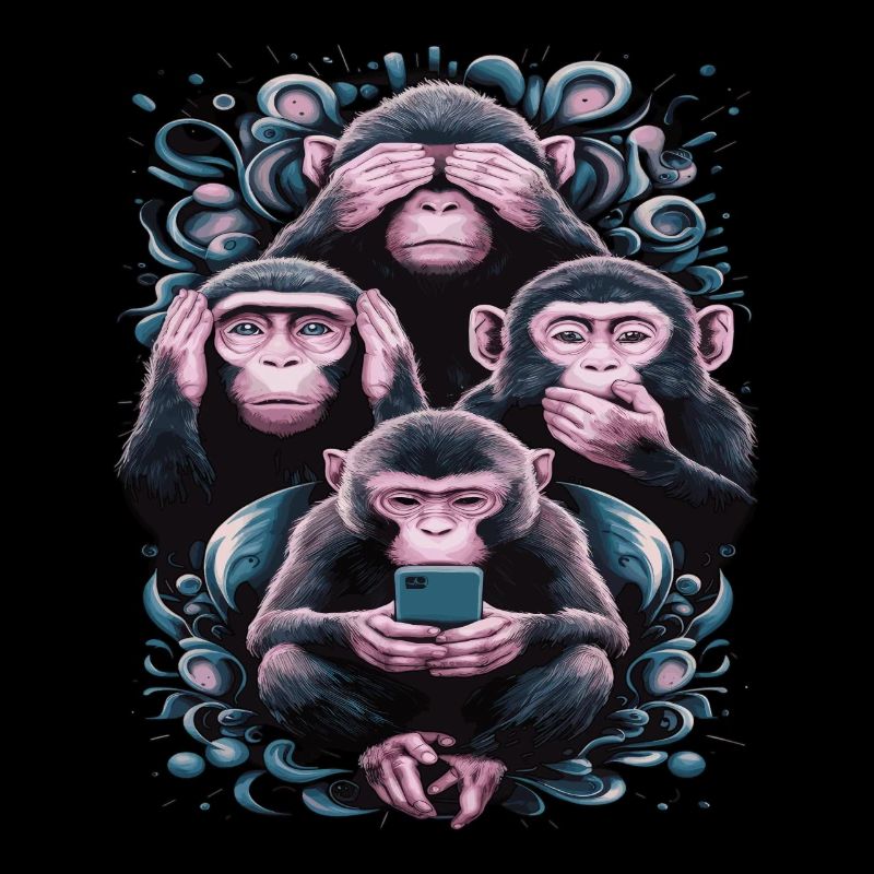 Wise Monkey With Mobile Phone Funny Multi Media Design