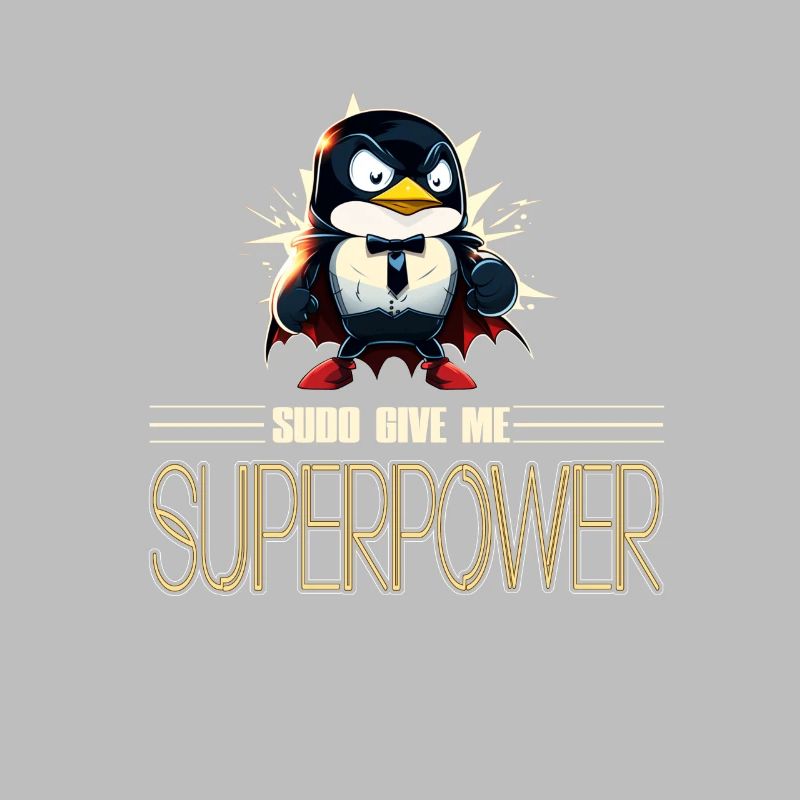 Linux Tux with Sudo Superpower Super-Penguin