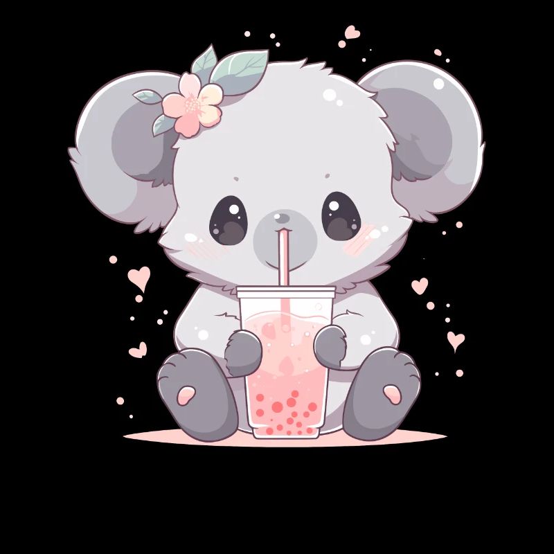 Kawaii Koala Drinks Boba Bubble Tea Chibi