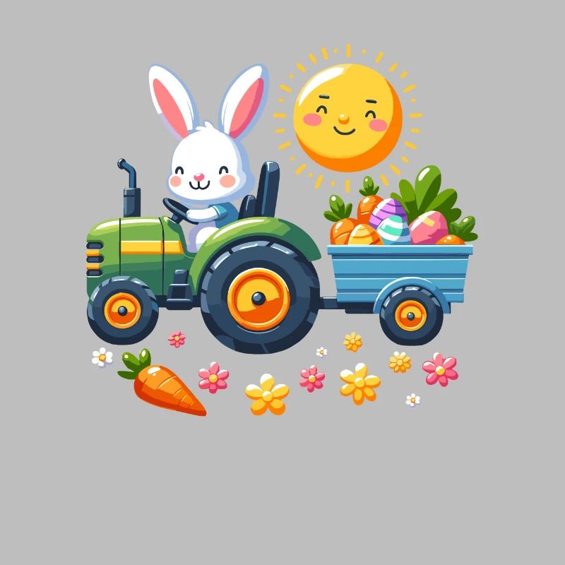 Tractor, Farmer, Easter Basket, Easter Bunny, Happy Easter