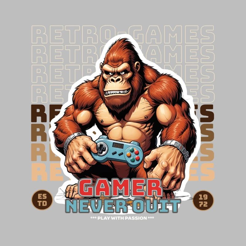 Retro Gamer Never Quit Affe mit Controller