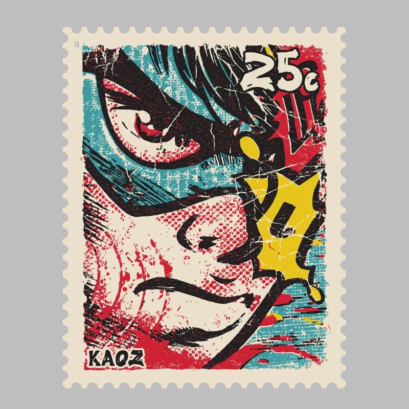 Comic-Held als Retro-Briefmarke