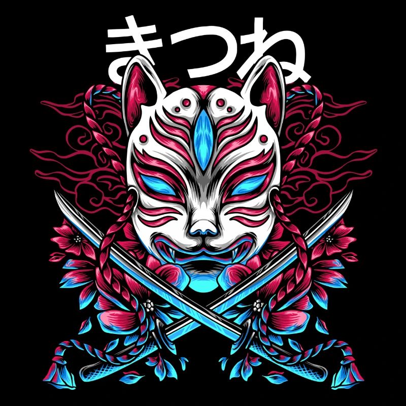 Japanischer Dämon Katzenstil Mit Katana Schwertern