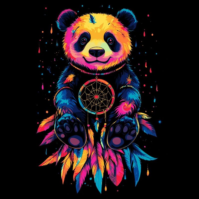 Panda coloré avec attrape-rêves