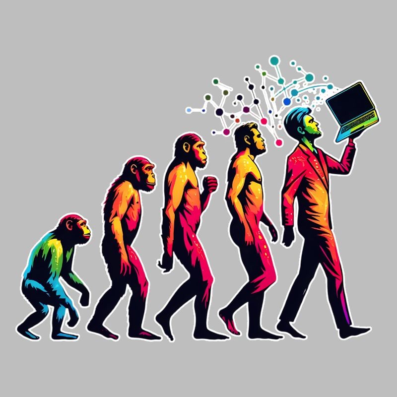 Evolution Humains Vers PC Portable Nerd Geek Monkey