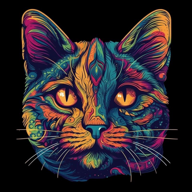 Psychedelisches Katzengesicht mit bunten Mustern