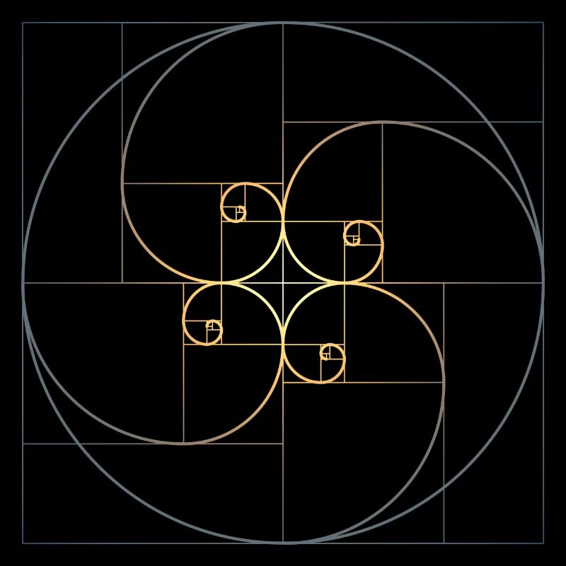 Fibonacci spirales géométrie de la section dorée Phi