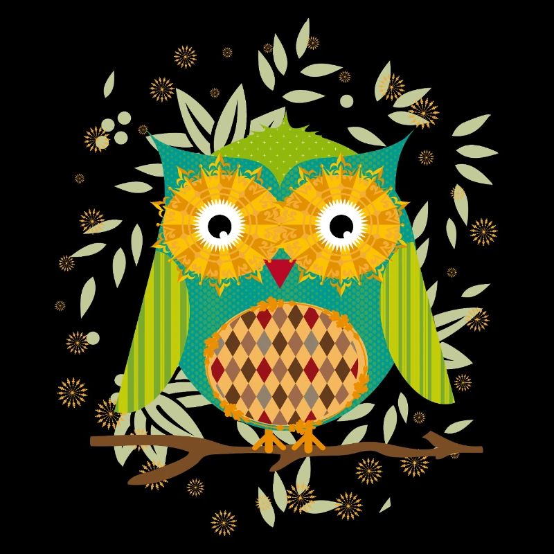 kunstvoll gestaltete Eule mit Patchwork-Muster