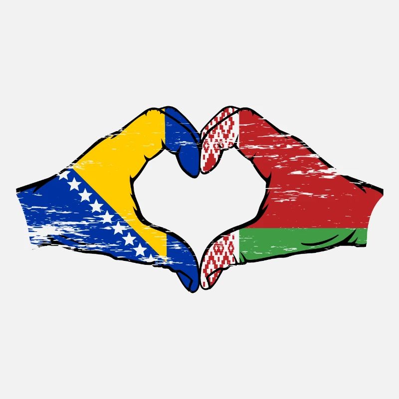 Bosnie Biélorussie drapeau mains forme de coeur utilisé