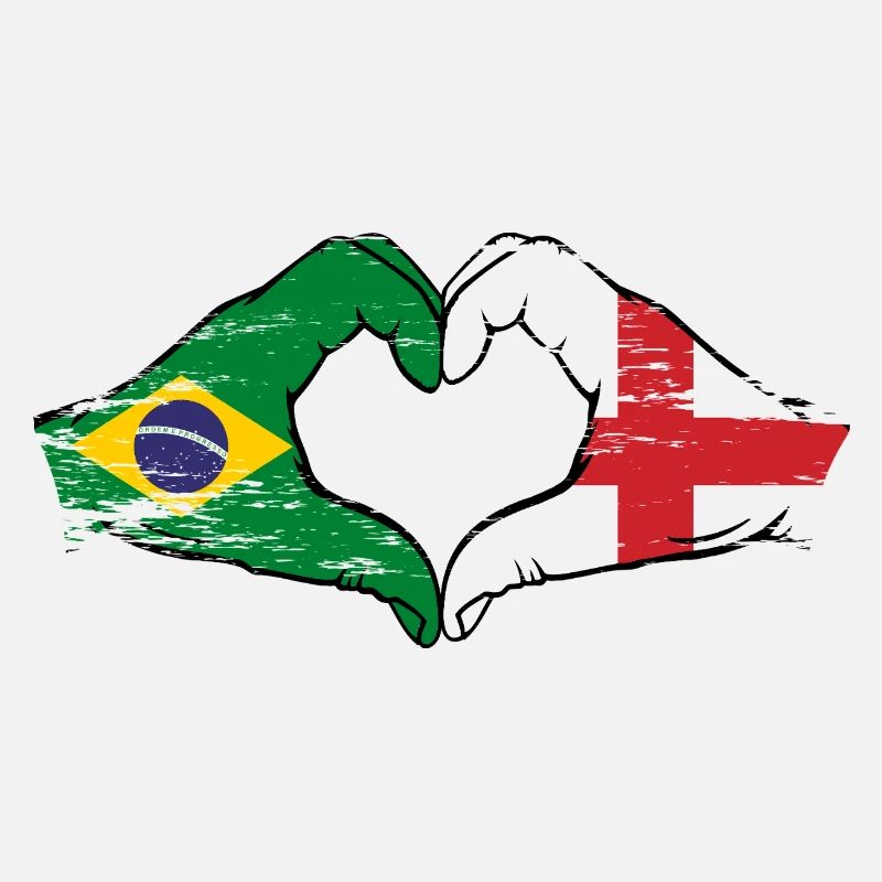 Brésil Angleterre drapeau mains forme de coeur utilisé