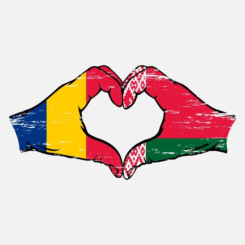 Roumanie Biélorussie Drapeau Mains Coeur Forme Utilisé
