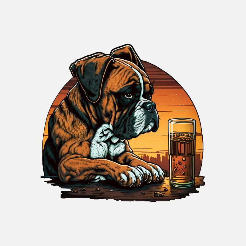 Grumpy Boxer boit du whisky
