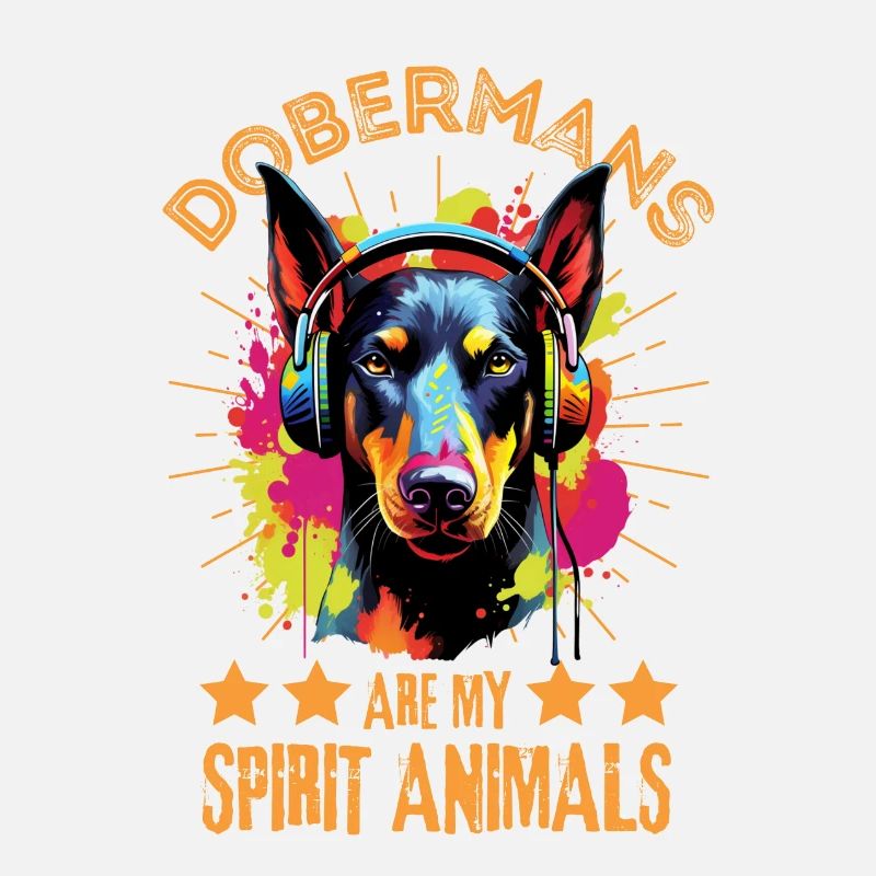 Bunter Dobermann mit Kopfhörer