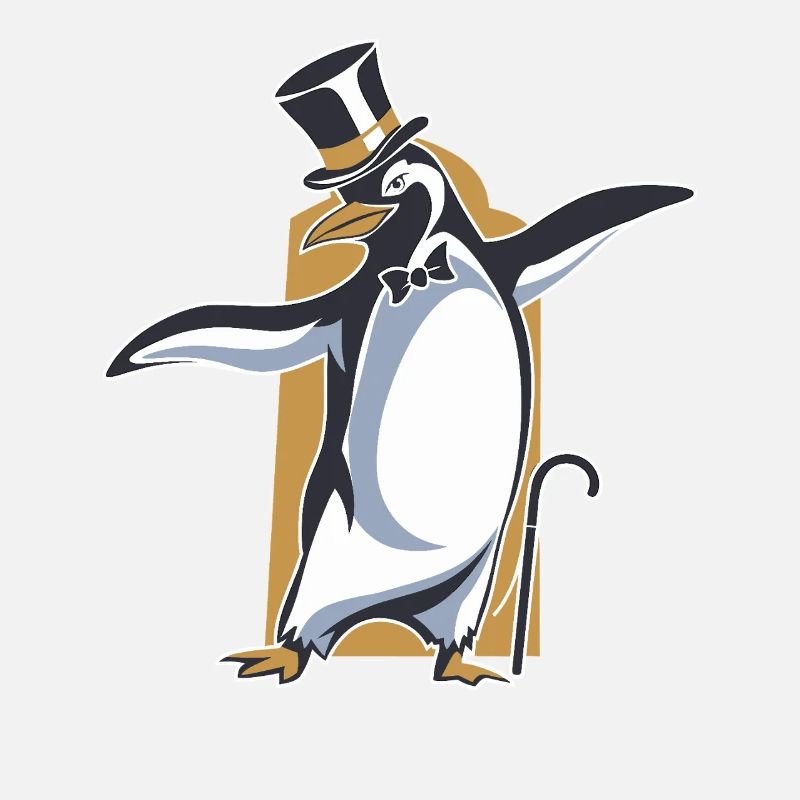 Pingouin en queue de pie avec chapeau haut de forme dansant