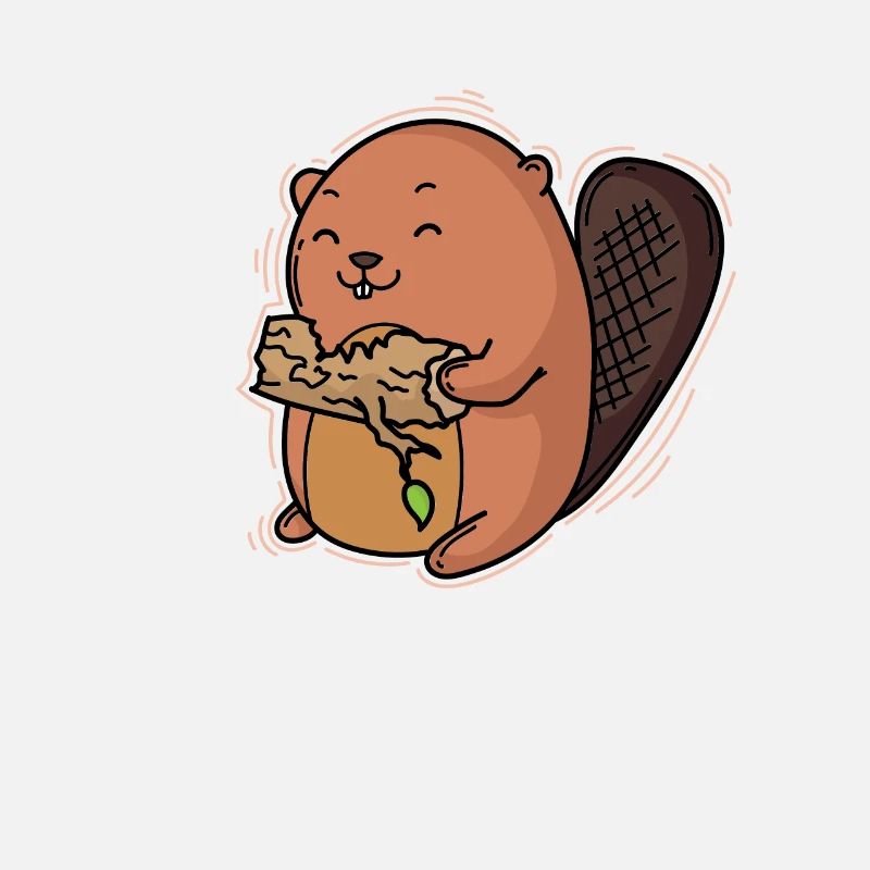Beaver eats a tree trunk
