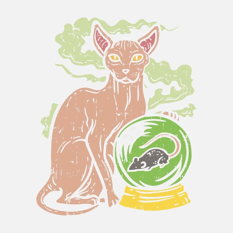 Chat Sphinx avec boule de cristal et chat nu