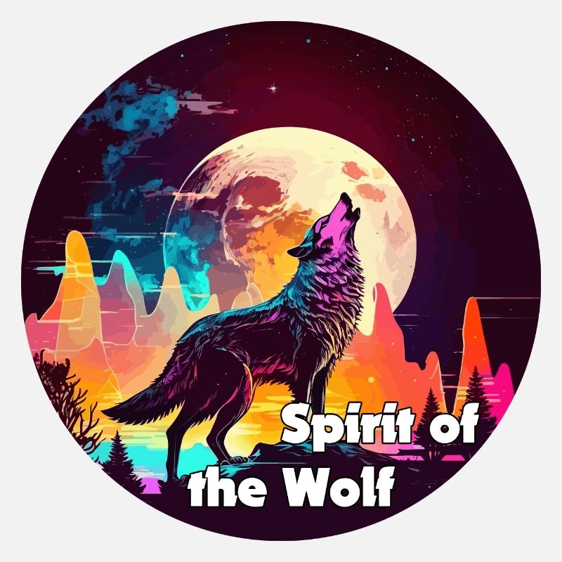 Wolf howling at the moon in synthwaves coloring