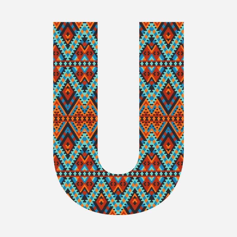 Buchstabe U-Boho-Design, Buntes Monogramm