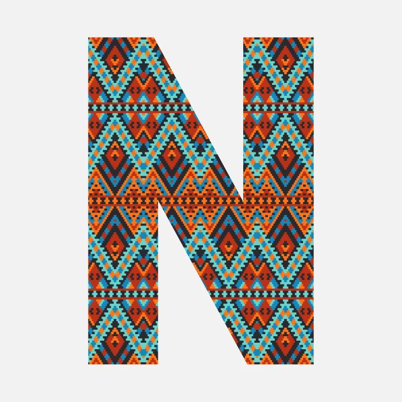 Buchstabe N- Boho-Design, buntes Monogramm