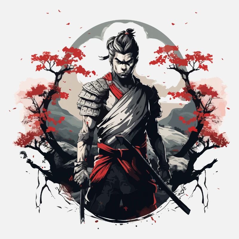 Samurai Japan Cherry Tree Landscape