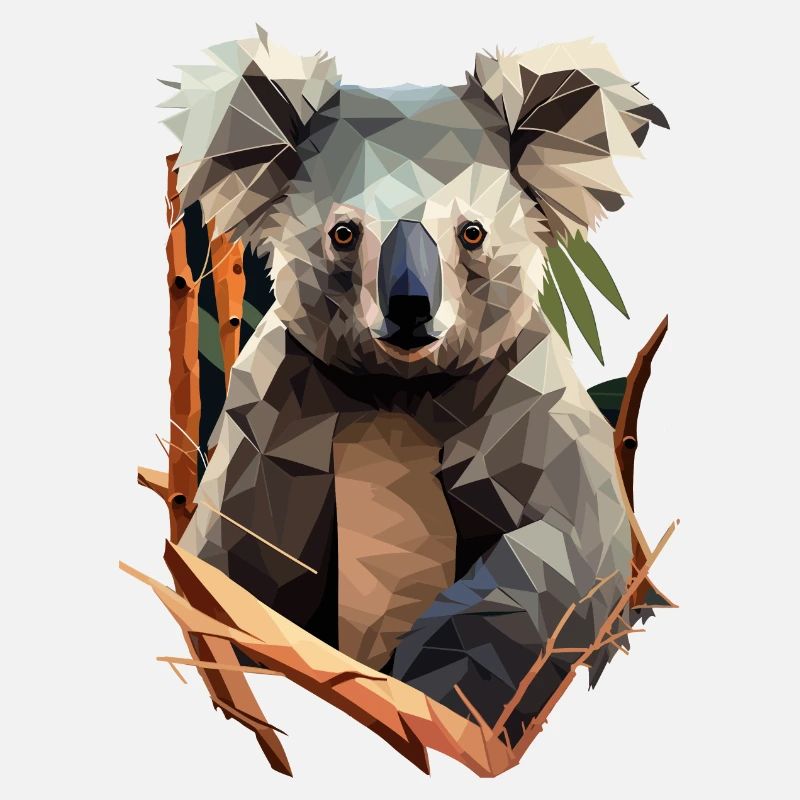 cute koala with eucalyptus in polygon style