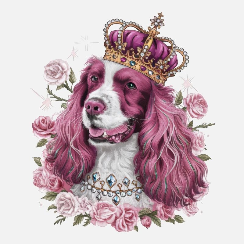 Cocker Spaniel with Crown and Roses