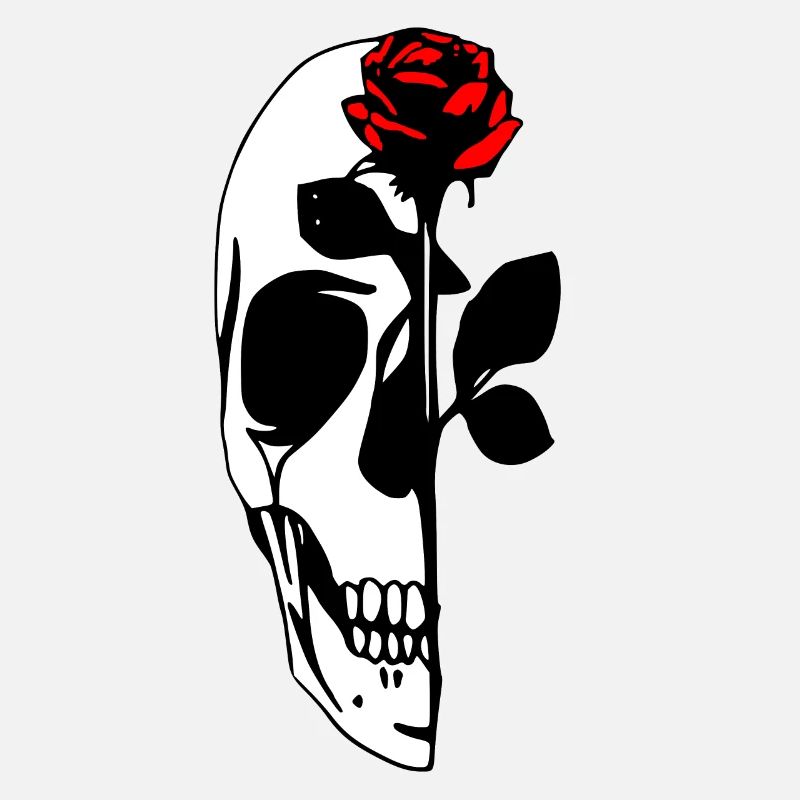 Half Skull With Red Rose