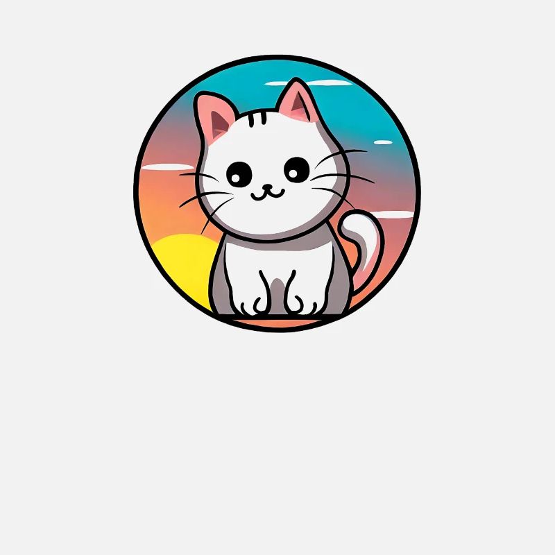 Mignon chat Coucher de soleil design blanc