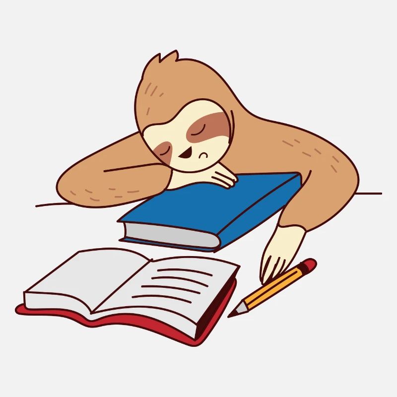 Sloth Studying Falling Asleep Ironic Student Tired
