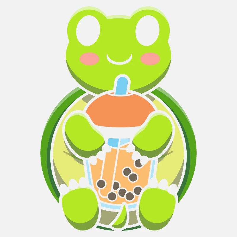 Bubble Milk Tea Turtle Drinking Boba Milk Tea