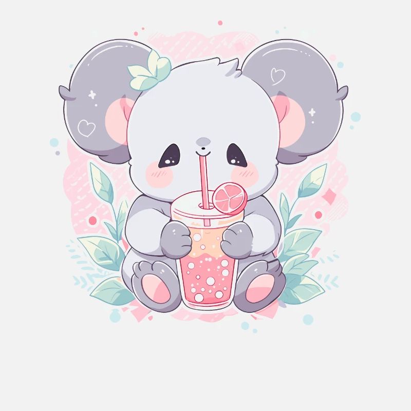 Kawaii Koala Drinks Boba Bubble Tea Chibi
