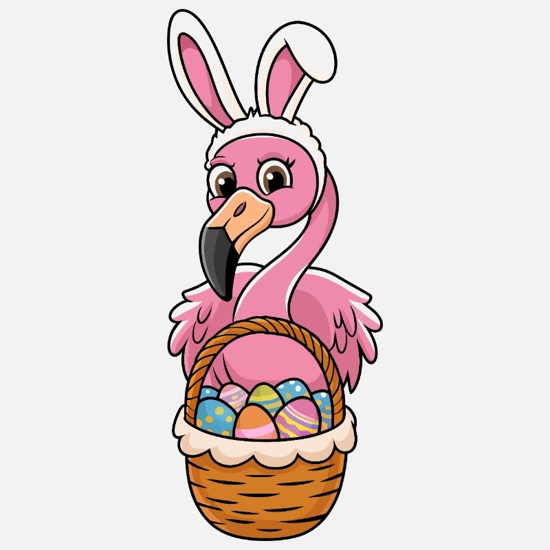 Pretty Easter Flamingo with Easter Basket