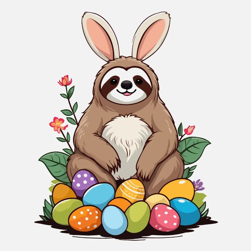 Funny Sloth Easter Bunny Iconic Easter