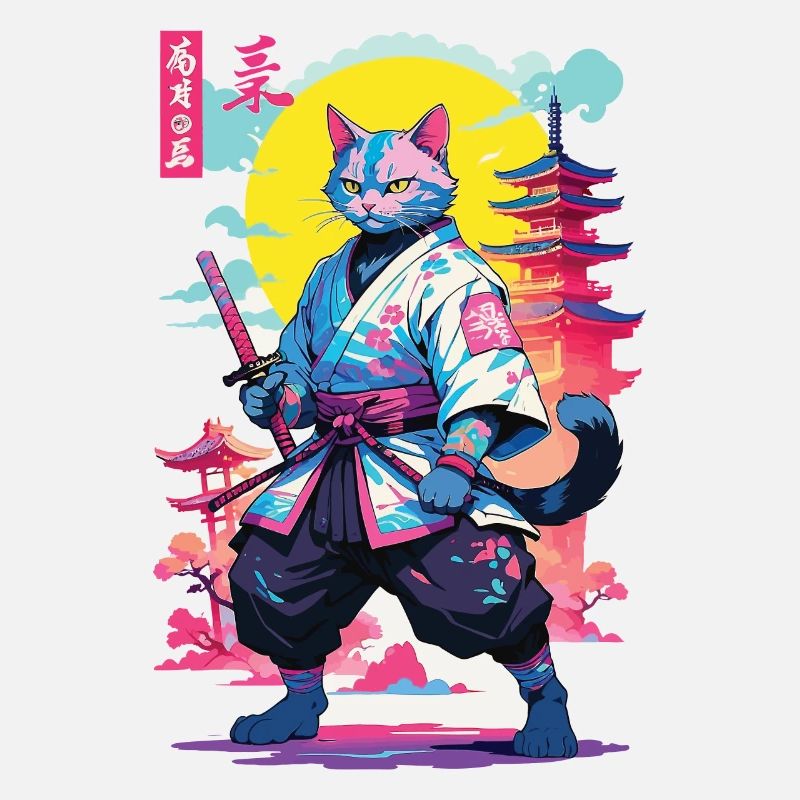 Conception esthétique Samurai Cat Vaporwave