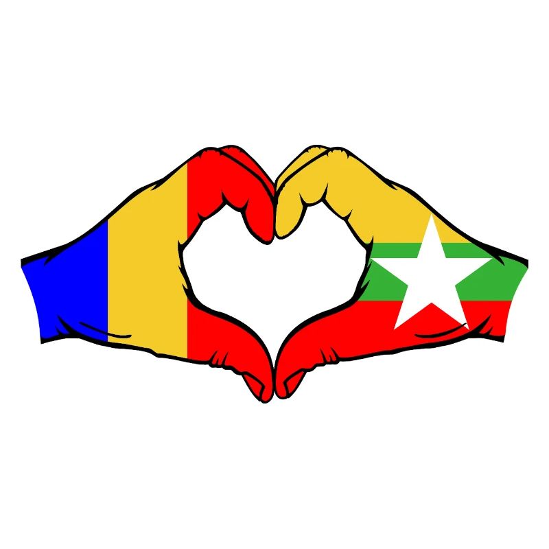 Roumanie Myanmar Drapeau Mains Coeur Forme