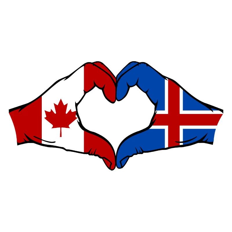 Canada Islande Drapeau Mains Coeur Forme