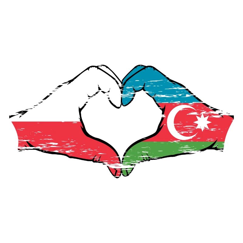Pologne Azerbaïdjan Drapeau Mains Coeur Forme Utilisé
