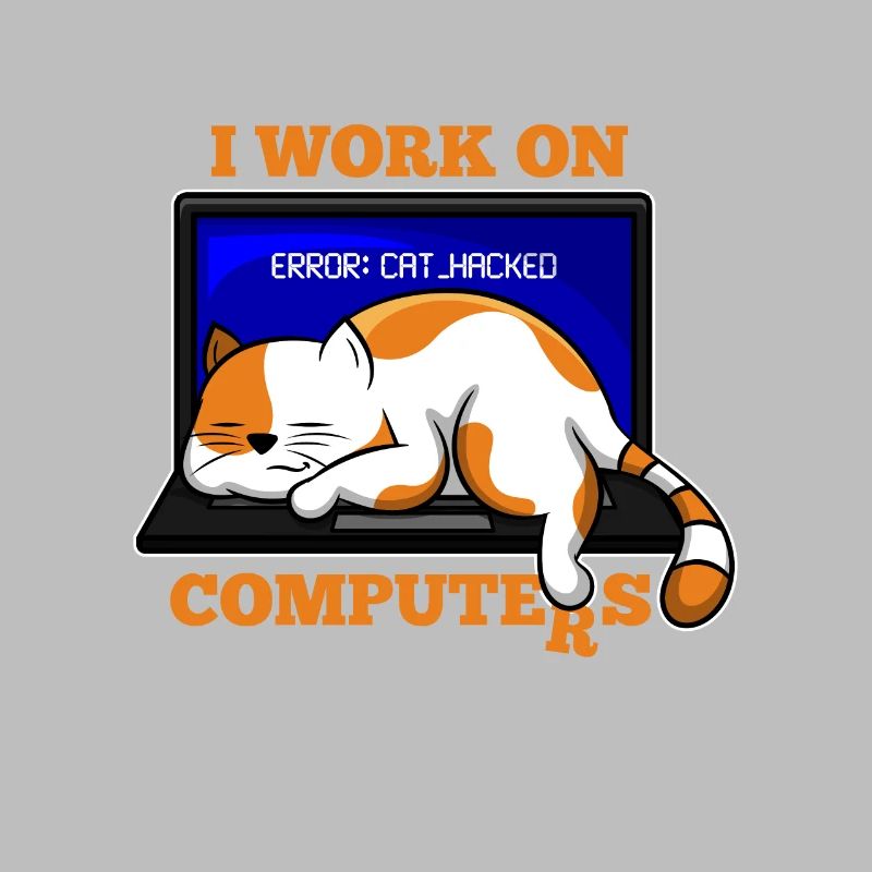 Katze und Computer, die Programmierergeschenk zerhacken
